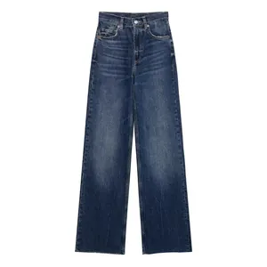 Klassische Damen-Jeans mit hoher Taille und geradem Bein in dunkelblauer Vintage-Waschung