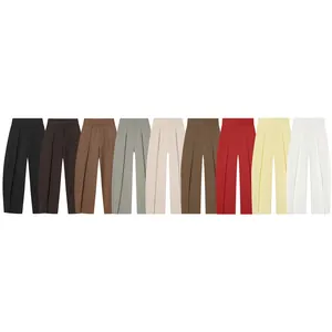 Women High Waist Balloon Pants European Style Pleated Solid Color Polyester Casual Trousers Loose Fashion Daily Wear Bottom