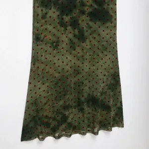Sexy green tie-dye mesh halter neck backless bodycon summer dress with red polka dots