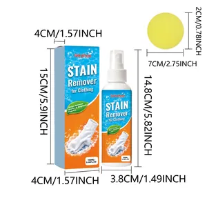 Dimensions of 100ml Jakehoe stain remover bottle and packaging box with sponge