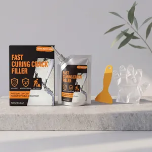 Fast curing dark rock gray concrete crack filler kit with applicator spatula and glove