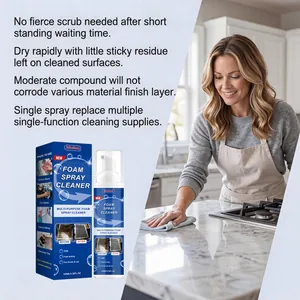Usage detail of Jakehoe multi-purpose foam spray cleaner on marble kitchen surface