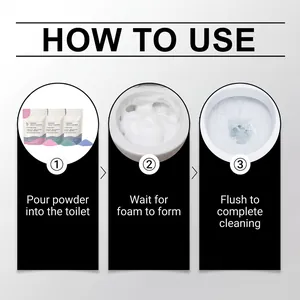 Three-step usage guide for foaming toilet cleaner powder to remove stains
