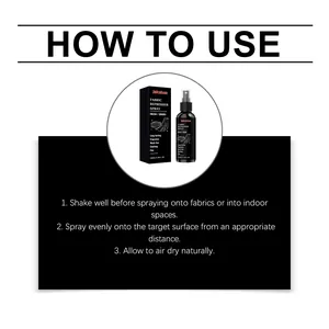 Instrucciones de uso del spray refrescante para telas Jakehoe en ropa y espacios.