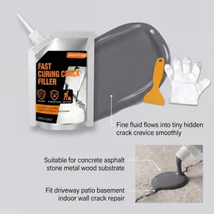Dark rock gray fast curing concrete crack filler with spatula and glove for repair