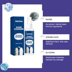 Detailed view of Jakehoe shoe cleaner spray ingredients and stain removal benefits