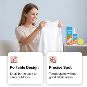 Usage scene of a woman holding a clean white shirt with JAKEHOE fabric stain remover