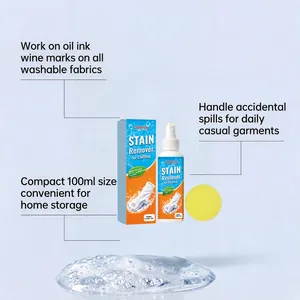 Effective 100ml liquid stain remover spray for clothing including a cleaning sponge