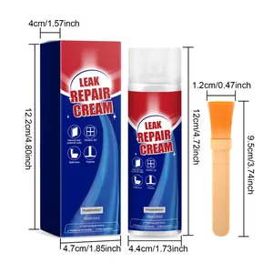 Detailed dimensions of transparent leak repair cream with brush for waterproof sealing.