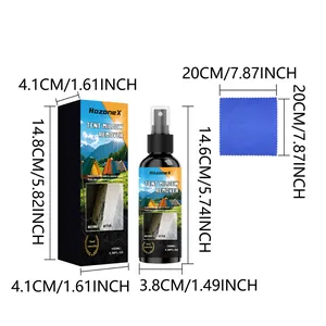 HozoneX 100ml tent mildew remover spray with microfiber cloth and detailed dimensions
