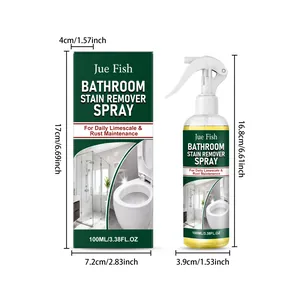 Product details for Jue Fish bathroom stain remover spray with 100ml bottle dimensions