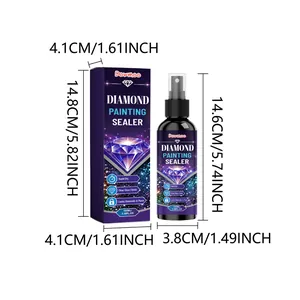 Detailed dimensions of 100ml Diamond Painting Sealer spray bottle and its outer box