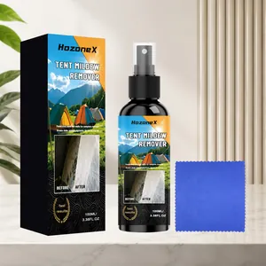 Efficient 100ml HozoneX tent mildew remover spray kit with a blue cleaning cloth