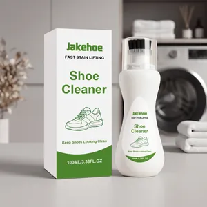 Jakehoe 100ml shoe cleaner bottle with built-in brush and its white packaging box