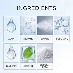 Detaillierte Inhaltsstoffliste für Kühlspray mit Aqua, Menthol und Propan.