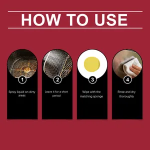 Four-step illustrated instruction guide for using the air fryer grease cleaner effectively