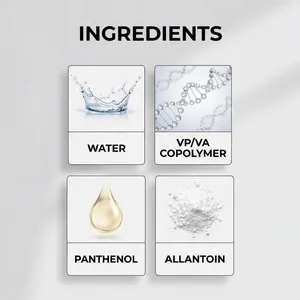 Ingredient list for fabric styling spray featuring Water, Panthenol, and Allantoin