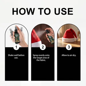 Step-by-step guide for using fabric stiffening spray to maintain shape of a Santa hat.