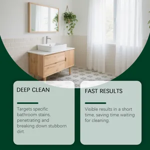 Infographic showing bathroom cleaning spray benefits for deep stain removal and fast results