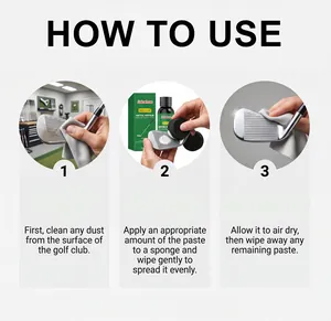 Instructional guide for using golf club metal repair paste to clean and polish clubs