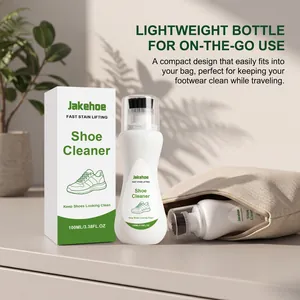 Portable Jakehoe shoe cleaner liquid bottle with built-in brush for travel and on-the-go use