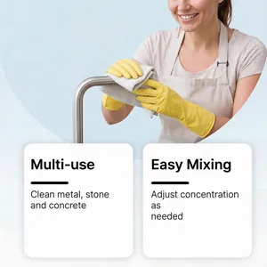 Detail showing multi-purpose cleaning powder application on a faucet with gloves