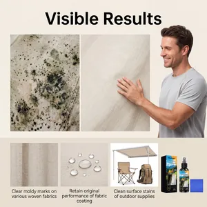 Detail showing tent mildew remover results on woven fabric surfaces