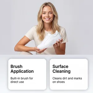 Detail of shoe cleaner with built-in brush for easy surface cleaning of white sneakers