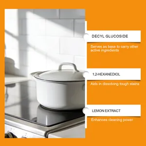 Détail des ingrédients du nettoyant concentré incluant le Decyl Glucoside et Citron