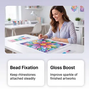 Woman applying sealer to a floral diamond painting for bead fixation and gloss boost