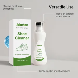 Detailed view of Jakehoe shoe cleaner with brush head and packaging for all fabrics
