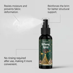 Fabric stiffening spray detail showing mist and structural support benefits for hats.