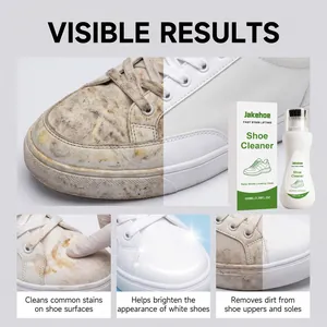 Detail view of Jakehoe shoe cleaner removing stains from white canvas sneakers