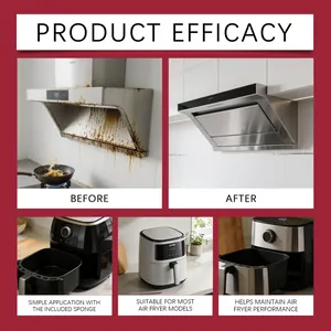 Effective air fryer cleaner efficacy display showing grease removal on kitchen appliances with sponge