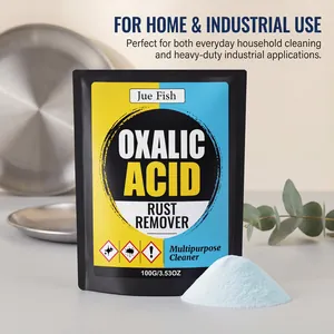 Detailed view of Jue Fish Oxalic Acid Rust Remover powder for household and industrial use.