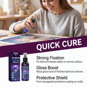 Detailed view of DOWMOO diamond painting sealer spray with its key benefits.