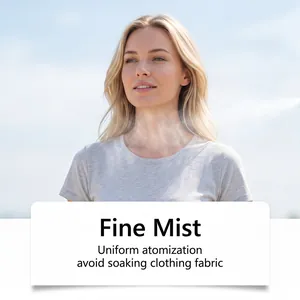 Feiner Kühlnebeleffekt mit gleichmäßiger Zerstäubung auf einem weißen T-Shirt im Freien.