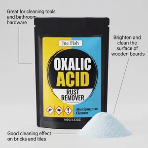 Detailed view of Jue Fish oxalic acid rust remover powder and black pouch packaging