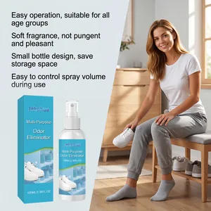 Jakehoe multi-purpose odor eliminator spray bottle and box in a home shoe scene