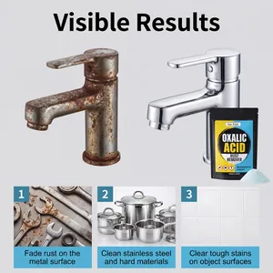 Detailed view of oxalic acid rust remover results on rusty faucet and stainless steel