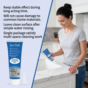 Detail zeigt Jue Fish Schimmelentferner-Gel auf einer Küchenspülen-Dichtung zur Reinigung.