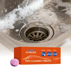 Detail of Jakehoe pipe cleaning tablets packaging and single tablet in a sink scene.