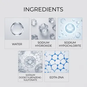 Detail showing ingredients of pipe dredger including sodium hydroxide and water.