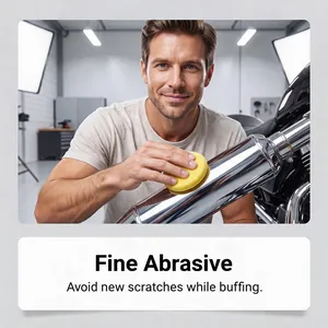 Fine abrasive polishing paste for shiny metal motorcycle exhaust pipes