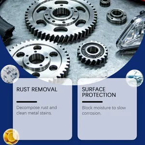 Effective metal rust remover spray for automotive parts and surface protection.