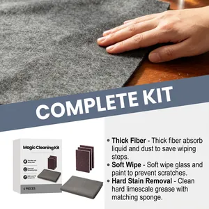 Detalle del kit de limpieza mágico con 4 piezas incluyendo paños de fibra