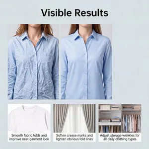 Vergelijking die zichtbare kreukvrije resultaten toont op een shirt en t-shirt.