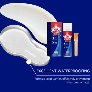Transparent leak repair cream showing texture, application brush, and box packaging.