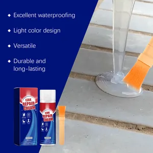 Detailed view of applying transparent leak repair sealant to tile gaps with a brush