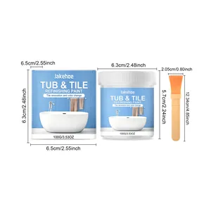 Detailed dimensions of 100g tub and tile refinishing paint kit with brush.